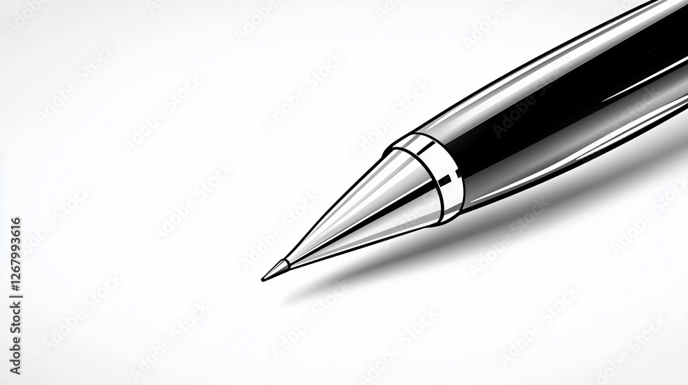 Sleek pen with silver barrel and black ink in modern illustration on pure white background Sleek pen with silver barrel and black ink in modern illustration on pure white background