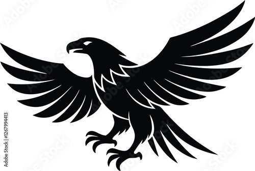Eagle silhouette in black. Flying Aquila chrysaetos silhouette isolated on white background. Eagle black design. Vector illustration