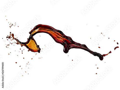 Dark soy sauce splash with drops on white background, studio shot