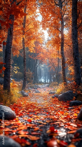 Fallen forest pathway leaves high resolution hd picture