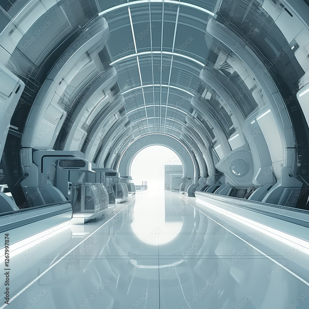 Futuristic cylindric tunnel, producing factory corridor, monochrome toned. Futuristic cylindric tunnel, producing factory corridor, monochrome toned.