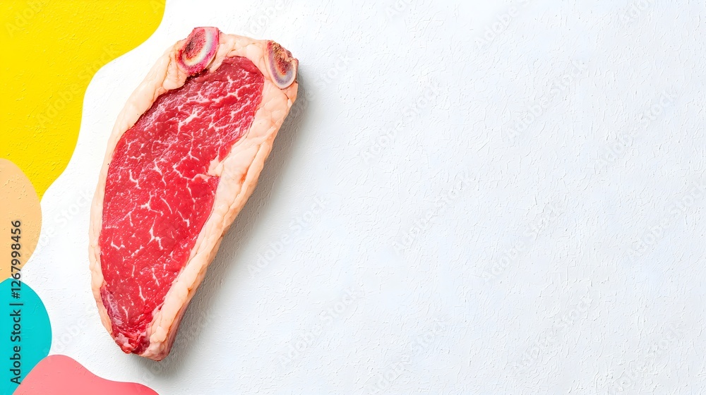 Fresh Raw Meat on White Background with Vibrant Color Splashes Fresh Raw Meat on White Background with Vibrant Color Splashes