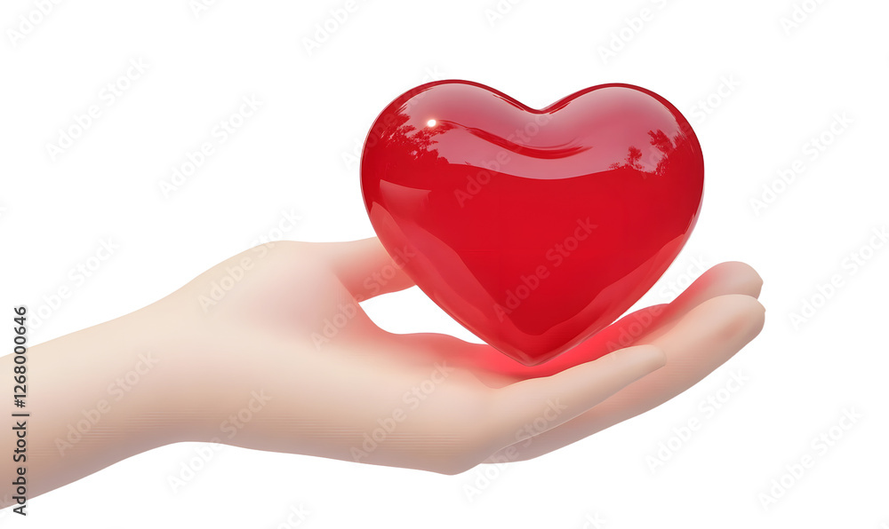 A heart on hand on transparent background for Happy Mother's or Valentine's Day greeting card design. 3D Illustration. A heart on hand on transparent background for Happy Mother's or Valentine's Day greeting card design. 3D Illustration.