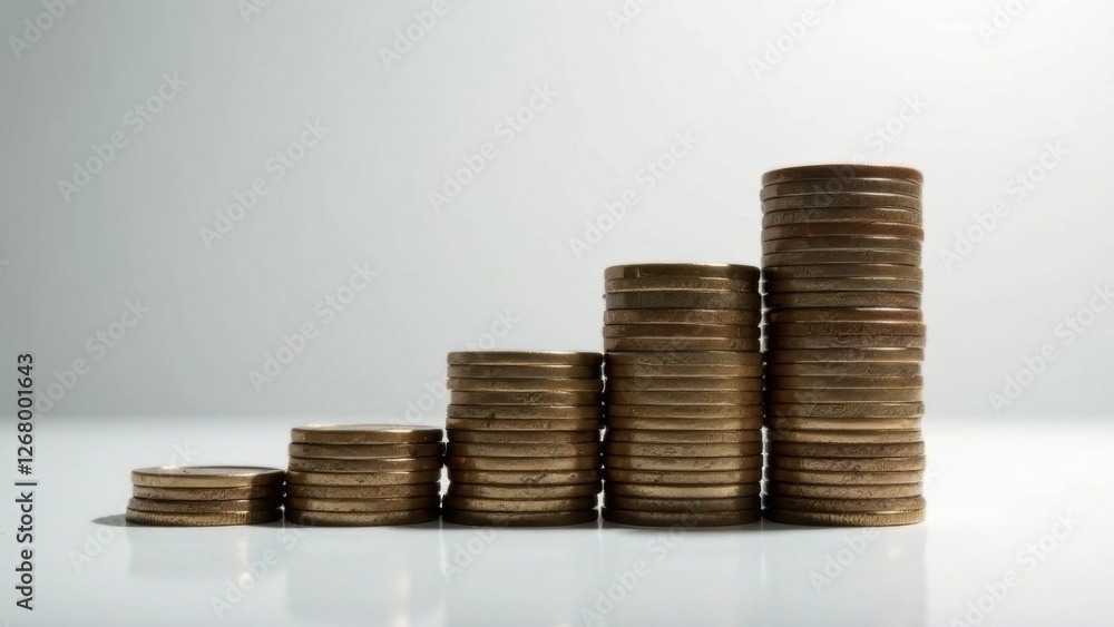 Increasing stacks of coins showing earnings growth and savings increase Increasing stacks of coins showing earnings growth and savings increase