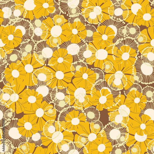 Seamless floral pattern based on traditional folk art ornaments. Colorful flowers on color background. Scandinavian style. Sweden nordic style. Vector illustration. Simple minimalistic pattern.