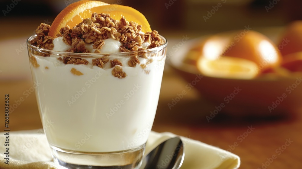 Yogurt Granola Breakfast Parfait With Orange Slice Yogurt Granola Breakfast Parfait With Orange Slice