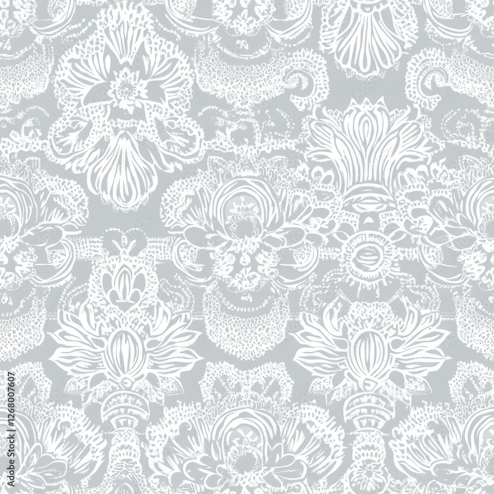 Seamless Pattern - Elegant floral damask pattern in gray and white. Seamless Pattern - Elegant floral damask pattern in gray and white.