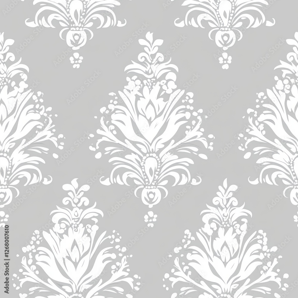 Seamless Pattern - Elegant Damask Pattern: White on Grey Seamless Pattern - Elegant Damask Pattern: White on Grey