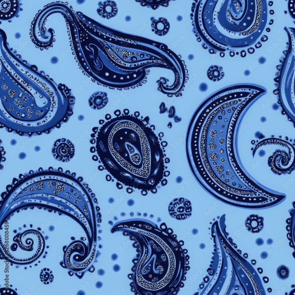Seamless Pattern - Blue paisley pattern with glitter accents. Seamless Pattern - Blue paisley pattern with glitter accents.