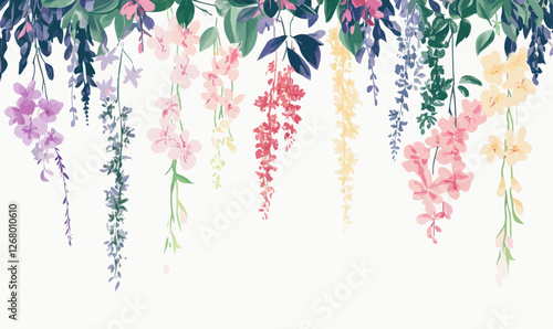 Minimalist Floral Hanging Garden Vector Art in Pastel Colors for Elegant Decor