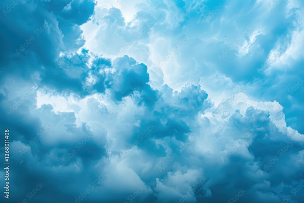 Cloud formations display a vibrant array of blues and whites, illustrating the beauty of a dramatic sky at midday Cloud formations display a vibrant array of blues and whites, illustrating the beauty of a dramatic sky at midday