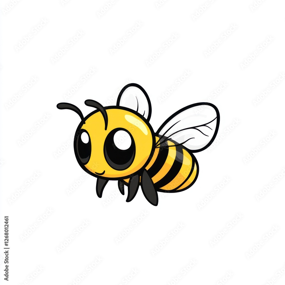 Cute cartoon bee flying, white background, children's illustration Cute cartoon bee flying, white background, children's illustration