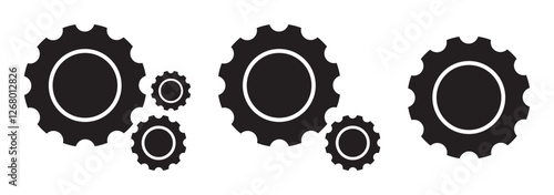 Gear icon vector set, black cogwheel vector collection, mechanical gear shapes, engineering symbols, industrial machinery, sprocket designs, abstract gearwheel graphics 