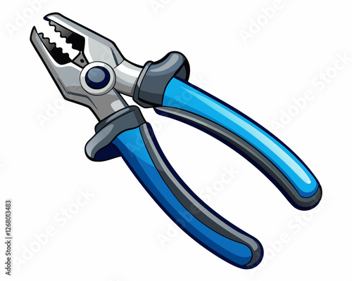 Vector illustration of a pair of pliers, ergonomic rubber handles, stainless steel, white background.