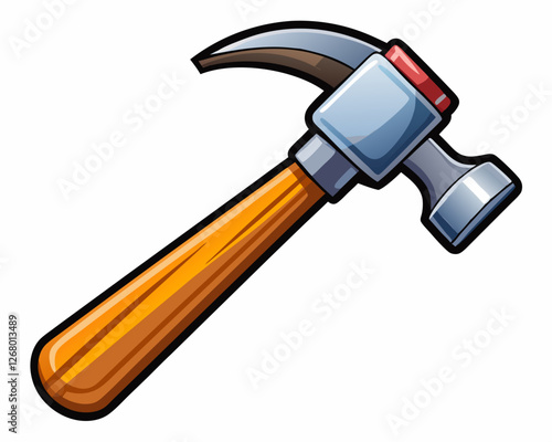 vector of a bricklayer’s hammer, metal head with a rubber grip, perfectly detailed on a white background.