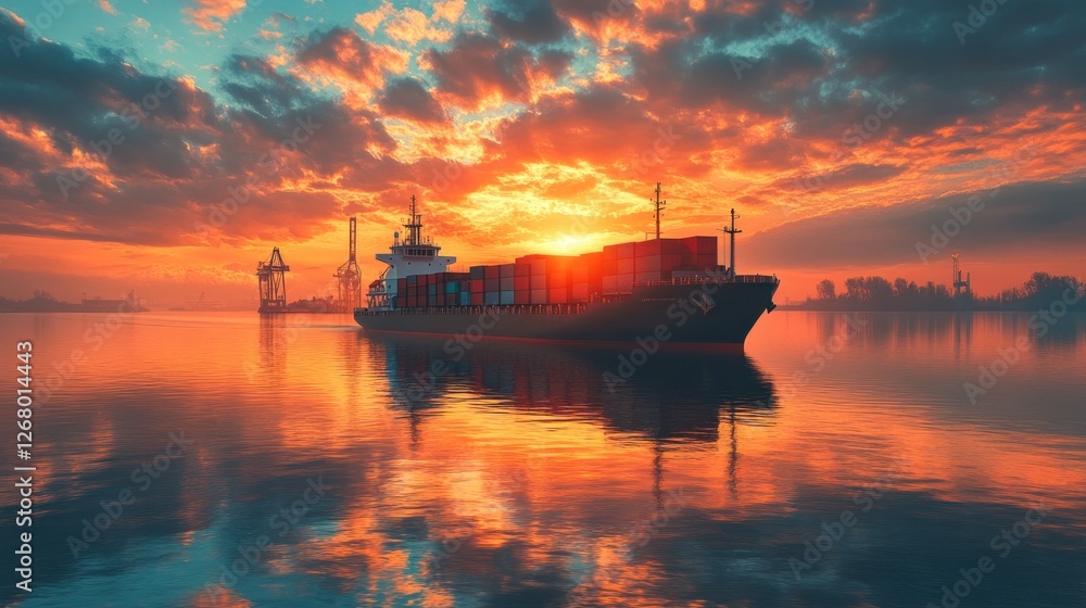 Fototapeta premium Container ship sunset harbor import export transport