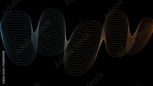 Vector curvy abstract line art wavy flowing dynamic colors black background in concept music or sound, wave, wind, information flow, white	