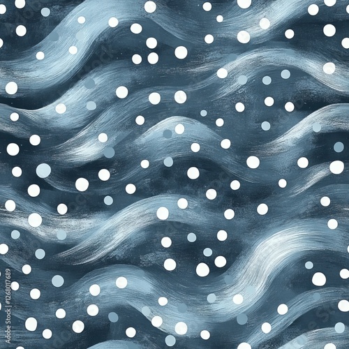 Seamless Pattern - Abstract winter waves with falling snow.