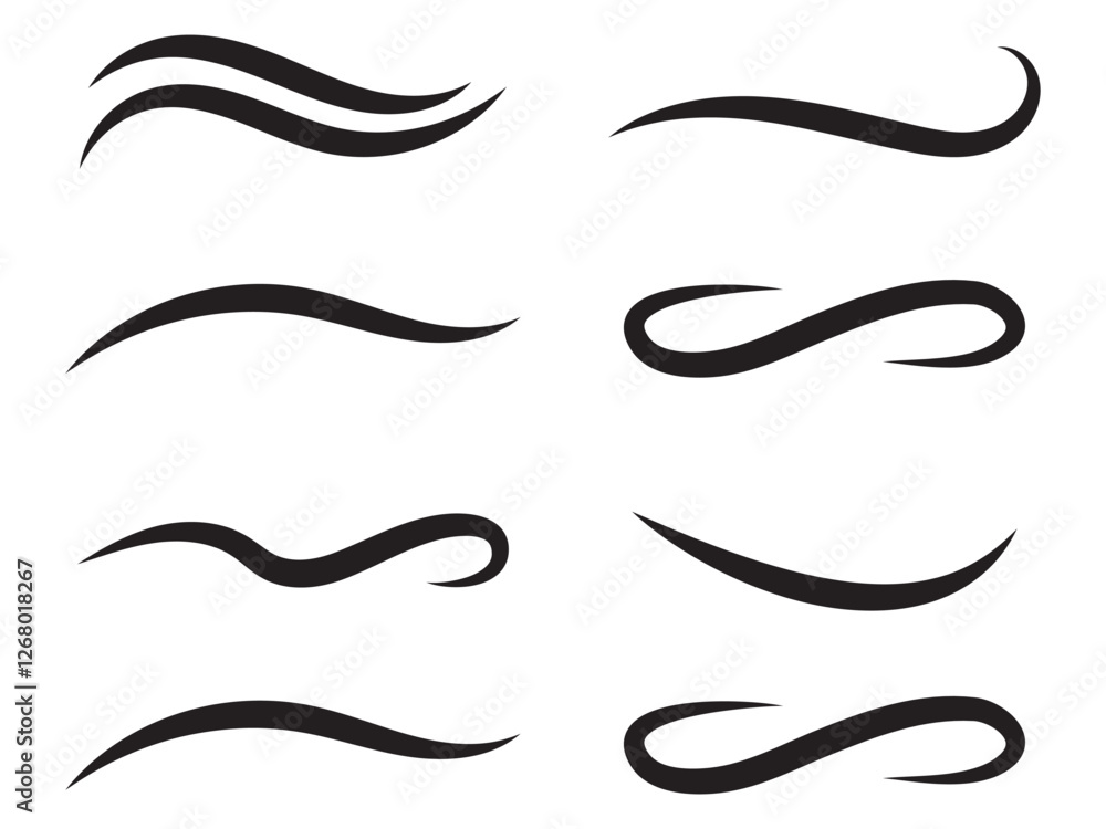 Obraz premium Vector swirl lines. Swash and flourish underlines. Hand drawn swish and swooshes. Calligraphic elegant vintage curved squiggles. Doodle fancy dividers on white background.
