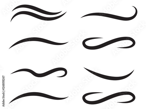 Vector swirl lines. Swash and flourish underlines. Hand drawn swish and swooshes. Calligraphic elegant vintage curved squiggles. Doodle fancy dividers on white background.