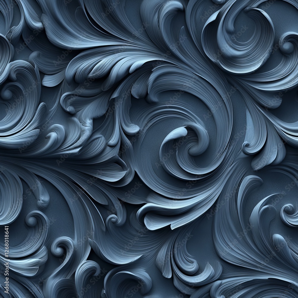 Fototapeta premium Seamless Pattern - Intricate blue floral design, swirling patterns.