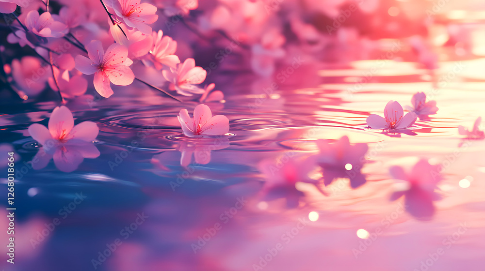 Fototapeta premium Cherry blossoms falling into water