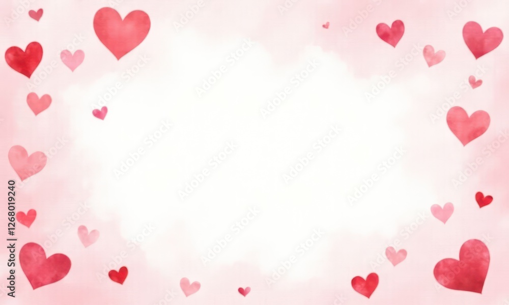 Festive pastel background with a scattering of red hearts of different sizes and arranged in different positions Festive pastel background with a scattering of red hearts of different sizes and arranged in different positions