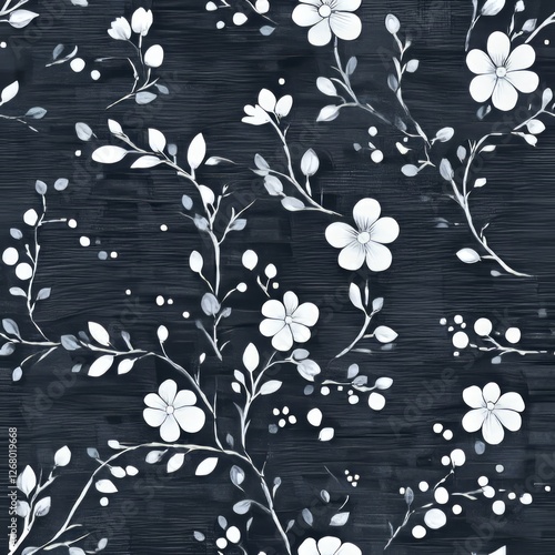Seamless Pattern - Elegant white floral pattern on dark background