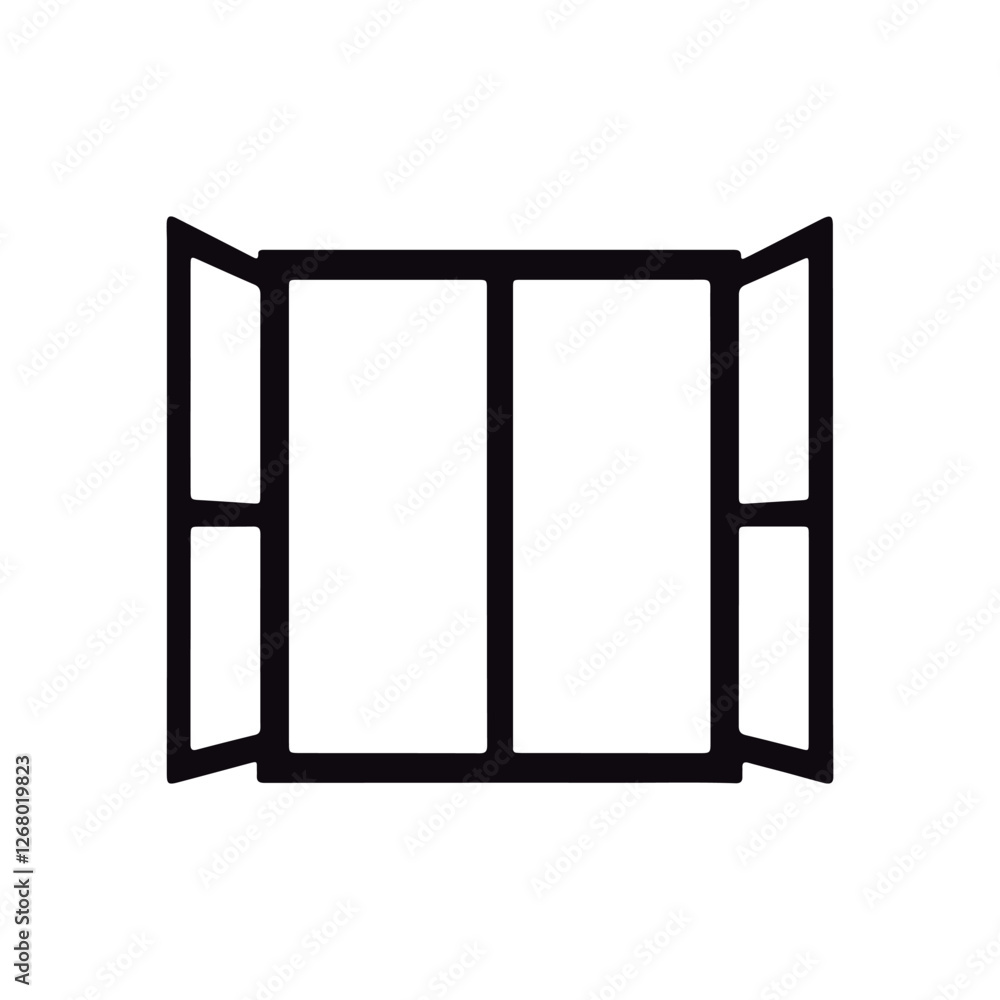 Line art and open window drawing. Linear vector symbol. white backdrop
Line art and open window drawing. Linear vector symbol. white backdrop
