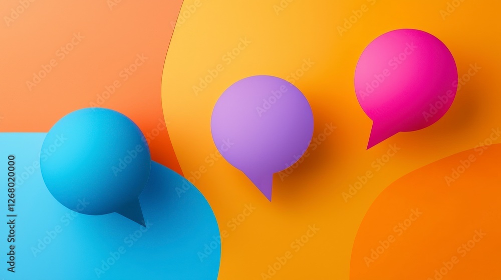 This image showcases three colorful speech bubbles on a vibrant background, emphasizing communication and expression in a visually striking manner. This image showcases three colorful speech bubbles on a vibrant background, emphasizing communication and expression in a visually striking manner.