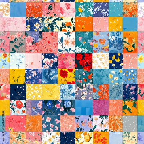 Wallpaper Mural Seamless Pattern - Vibrant floral patchwork quilt design Torontodigital.ca