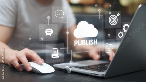 Person uses a laptop for publishing content online easily