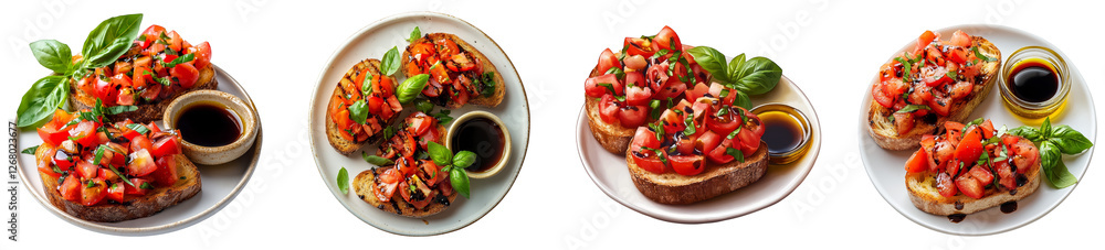 Fresh basil tomato bruschetta platter with balsamic glaze and artisan bread slices Fresh basil tomato bruschetta platter with balsamic glaze and artisan bread slices