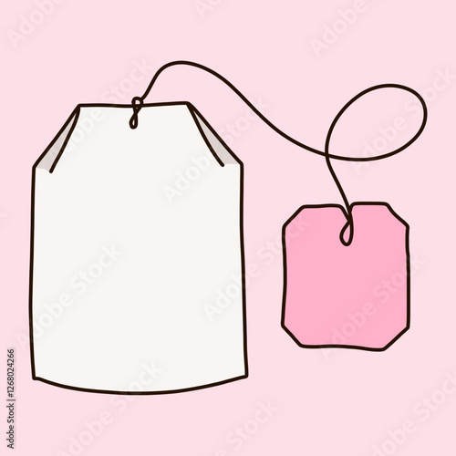 Tea Bag with String on a Pink Background