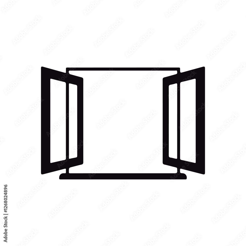 Line art and open window drawing. Linear vector symbol. white backdrop
Line art and open window drawing. Linear vector symbol. white backdrop