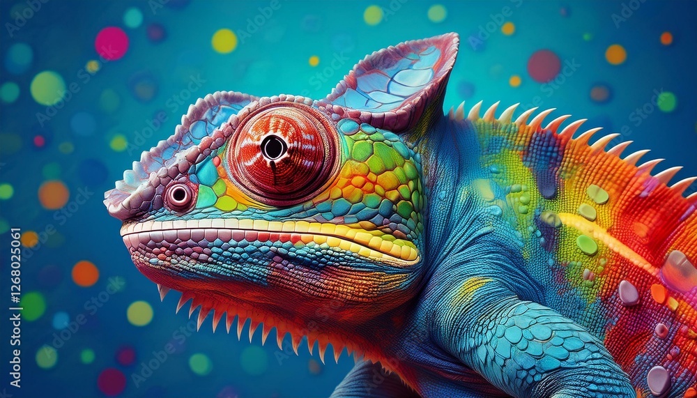 Fototapeta premium colorful chameleon on a blue background generative ai