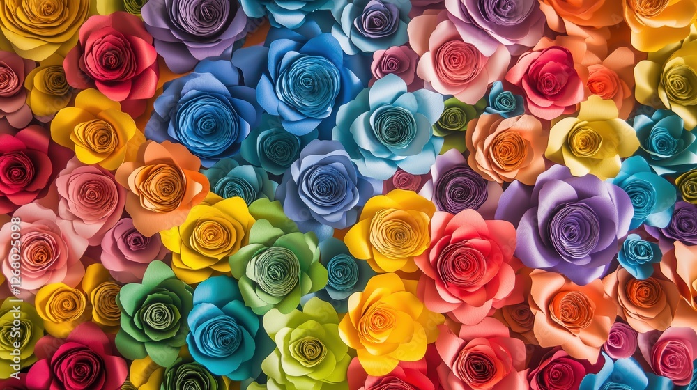 Bright and intricately crafted paper roses in a rectangular layout create a playful, abstract floral composition full of color and charm. Bright and intricately crafted paper roses in a rectangular layout create a playful, abstract floral composition full of color and charm.