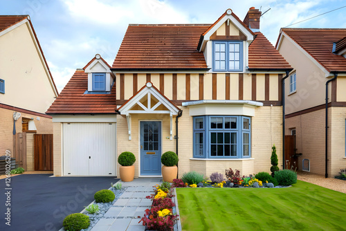 Wallpaper Mural Modern English house with a white garage in the UK. Torontodigital.ca