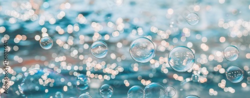 Wallpaper Mural A mesmerizing display of soap bubbles floating gracefully in a dreamy blue environment. Torontodigital.ca