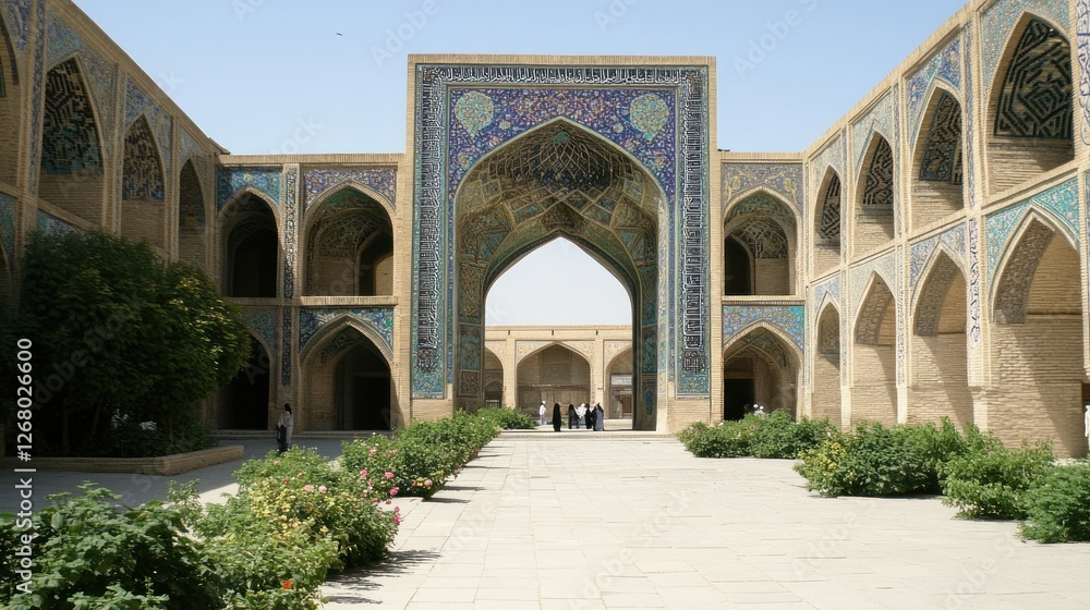 Obraz premium Ornate Mosque Courtyard with Colorful Tilework and Archways