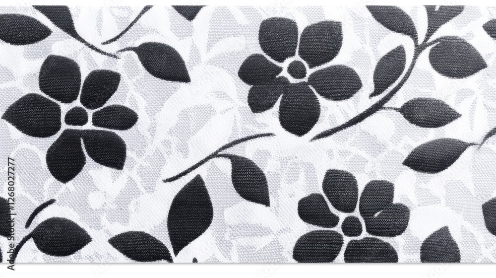 Fototapeta premium A black and white floral pattern featuring stylized flowers and leaves.