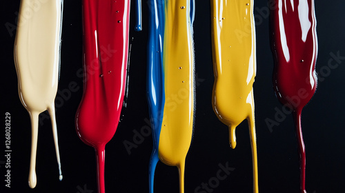Bright paint colors dripping against a dark background for artistic expression and creativity