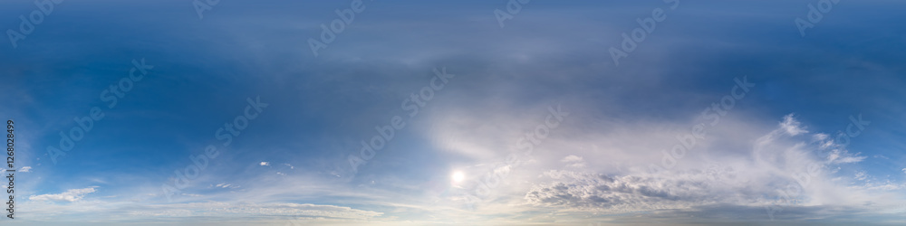 Panoramic View of a Serene Blue Sky with Wispy Clouds Panoramic View of a Serene Blue Sky with Wispy Clouds