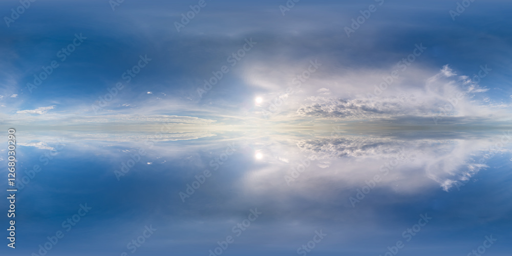 Naklejka premium Serene Abstract 360 Panorama Cloudscape with Sunlight and Atmospheric Details