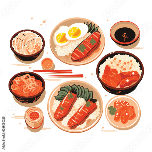 Adobe Illustrafood, japanese, cuisine, traditional, asian, meal, japan, restaurant, culture, healthy, rice, seafood, japanese food, sushi, dish, fresh, delicious, lunch, gourmet, menu, dinntor Artwork