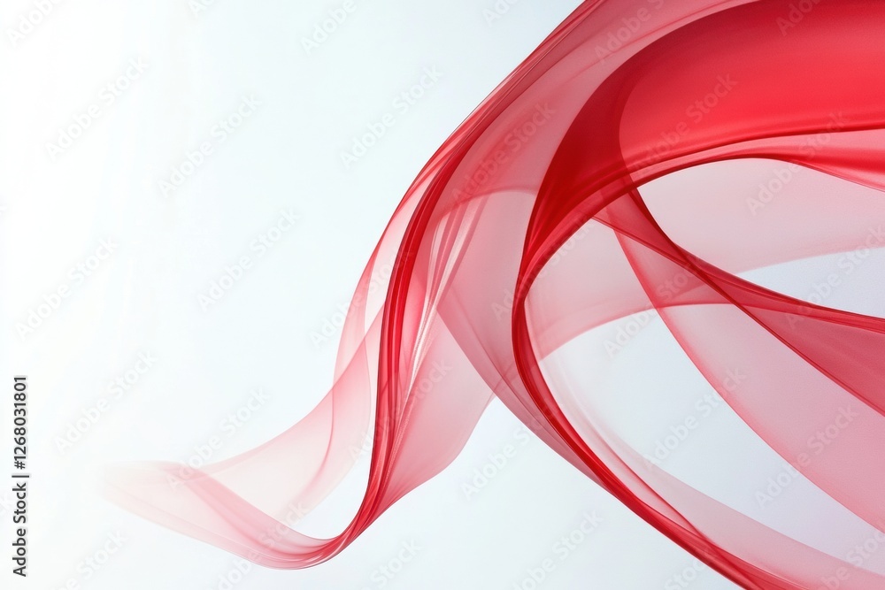 Fototapeta premium Curving red fabric creates flowing shapes against a minimalist background in bright light settings. Generative AI