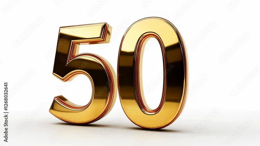 Shiny golden number 50 displayed on a bright background for celebration or milestone events Shiny golden number 50 displayed on a bright background for celebration or milestone events