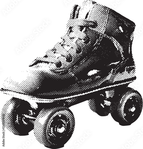 Rolle rskate 1980s and 1990s vintage halftone grunge vector design element.