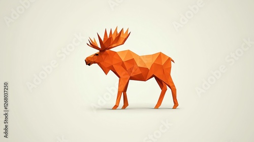 Orange polygonal moose, wildlife art, minimalist design photo