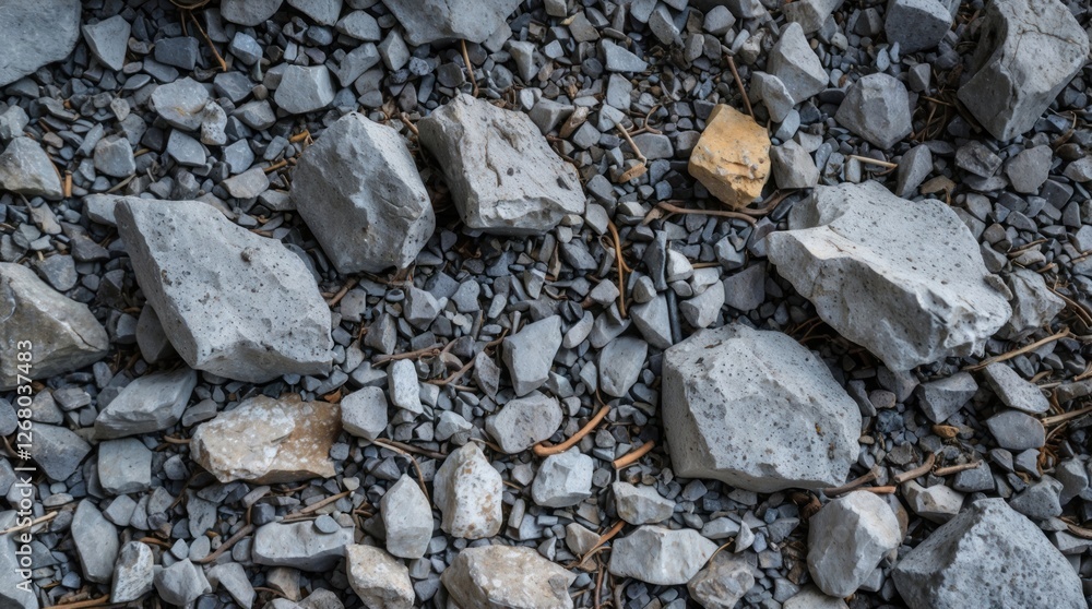 Close-up view of grey gravel rock ground texture with scattered stones ideal for backdrops, landscaping, or natural surface mapping. Close-up view of grey gravel rock ground texture with scattered stones ideal for backdrops, landscaping, or natural surface mapping.